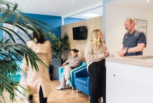 Inside the reception area of the Oakley Medical Practice